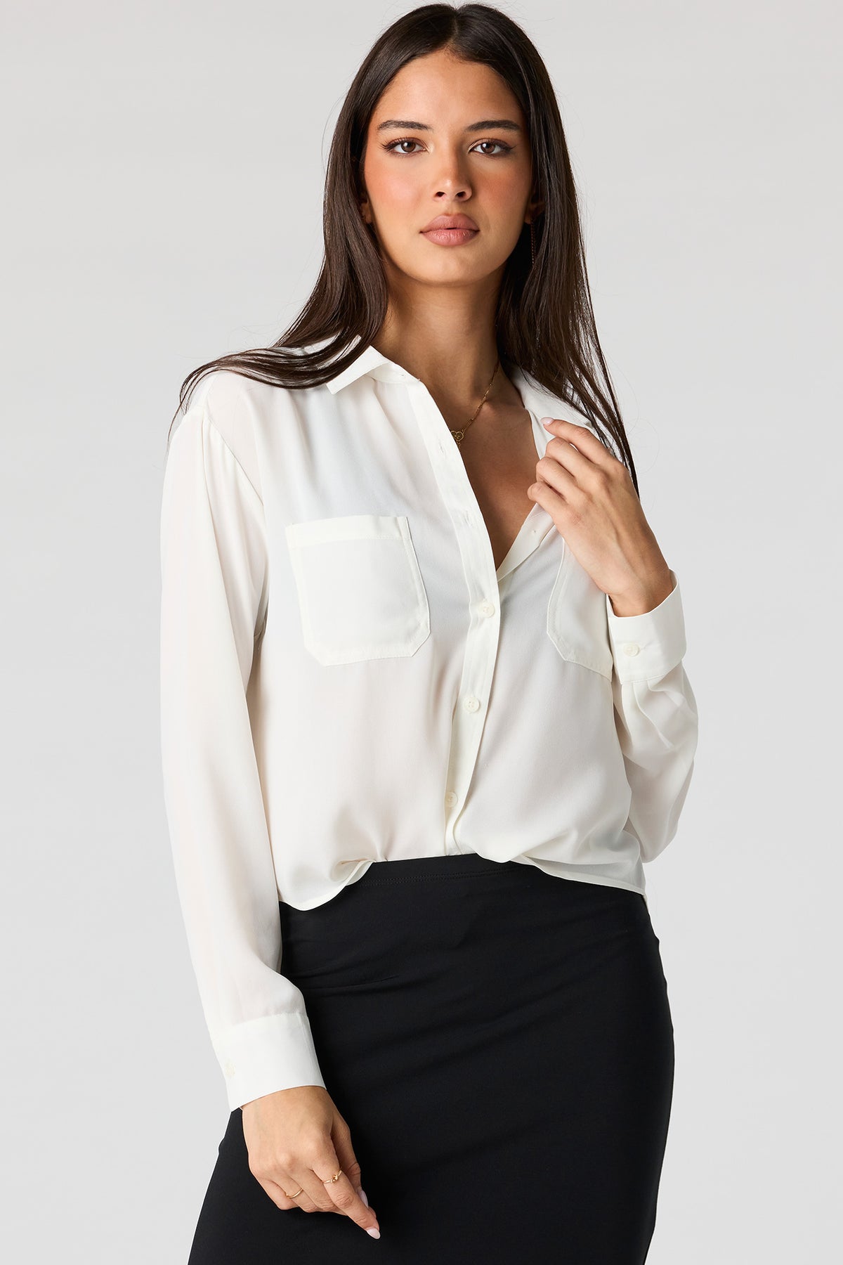 Relaxed Button-Up Top - White