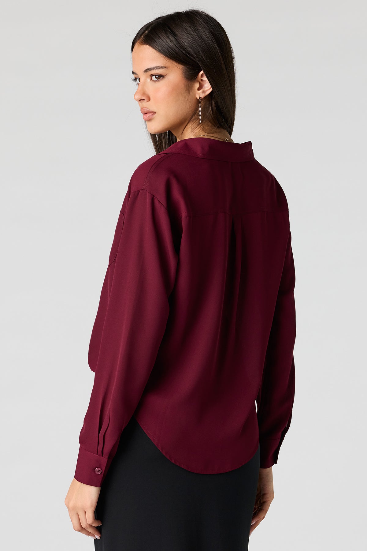 Alt View 2. Relaxed Button-Up Top - Burgundy