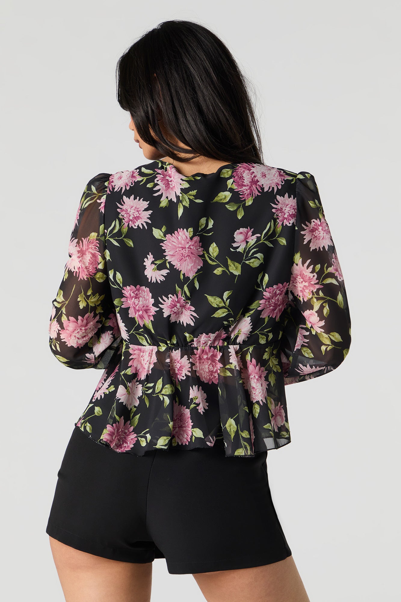 Floral Chiffon Tie Front Long Sleeve Flowy Top – Urban Planet
