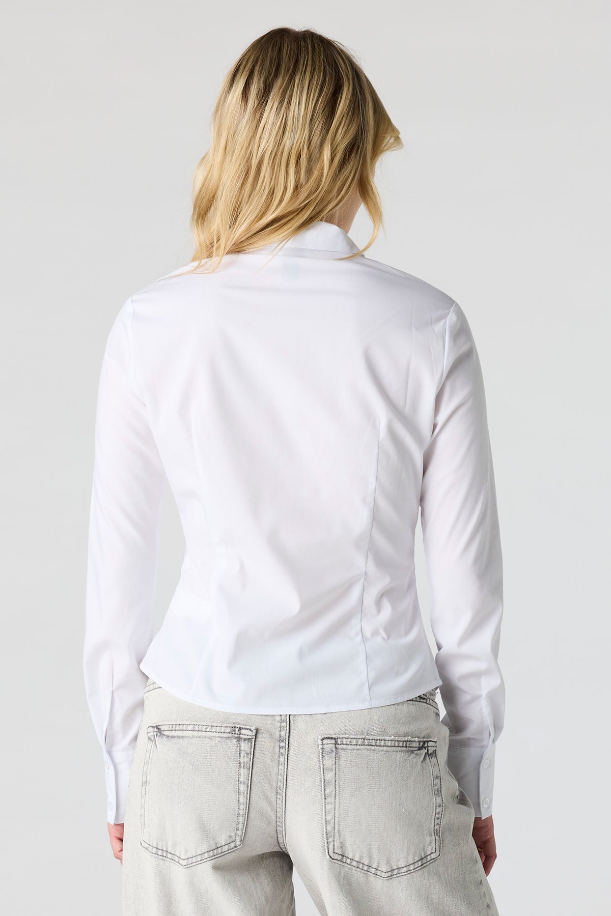 Alt View 2. Fitted Button-Up Top & Tie - Off White