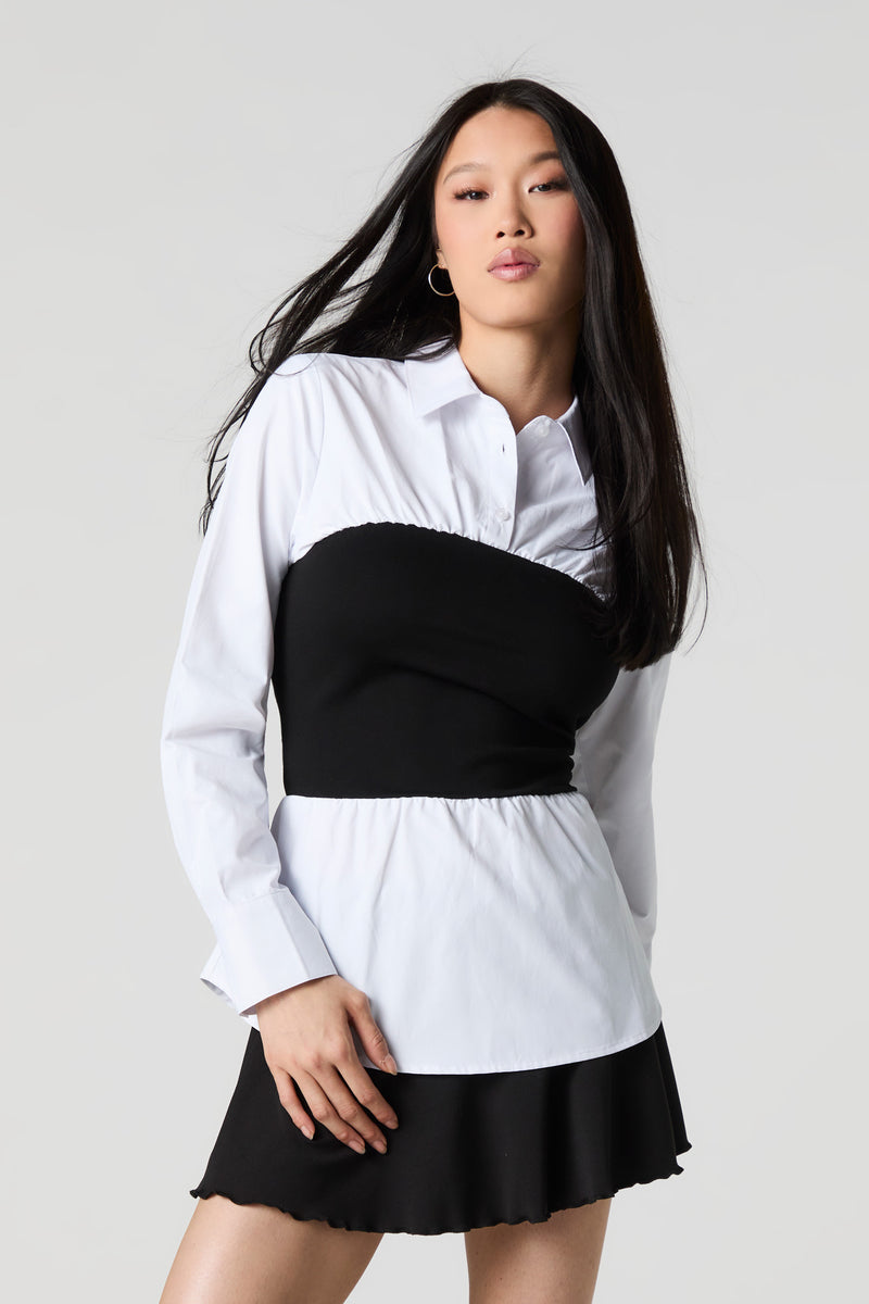 Haut long boutonné avec contraste deux tons