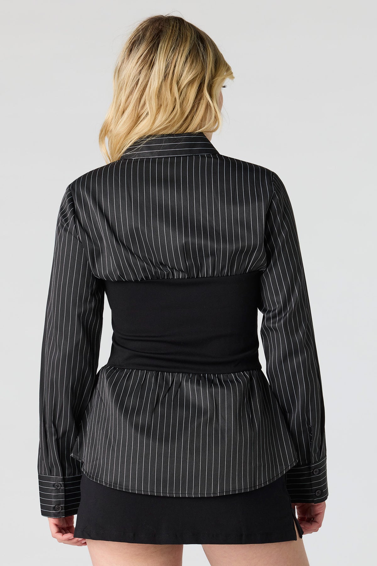 Alt View 2. Contrast Button-Up Top - Black