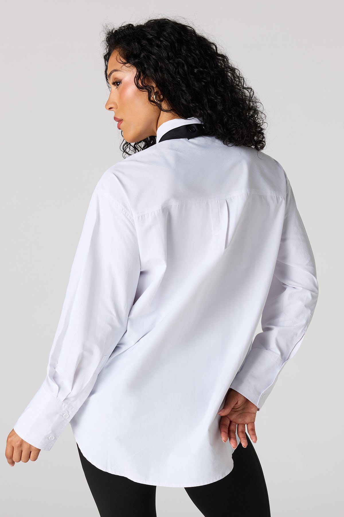 Alt View 2. Oversized Button-Up Top & Tie - White