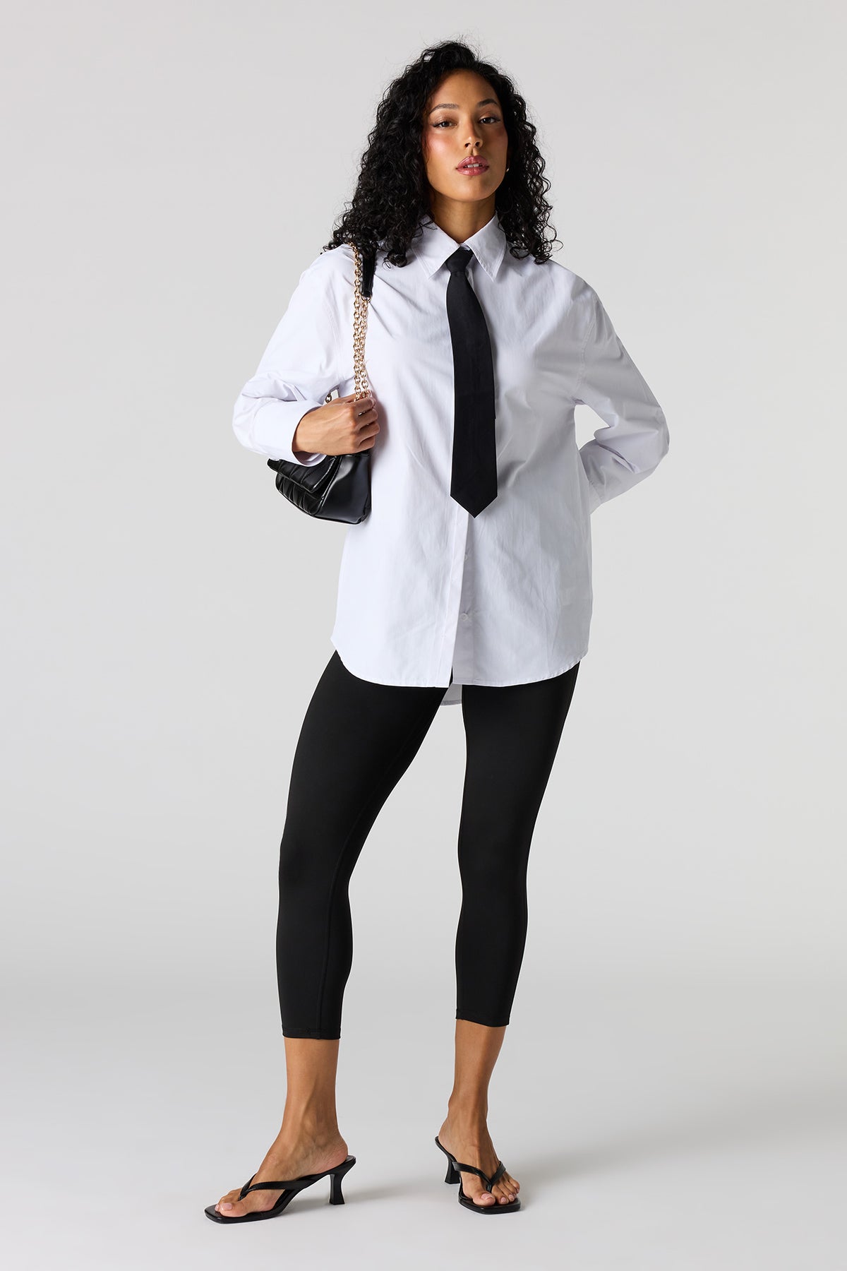 Alt View 3. Oversized Button-Up Top & Tie - White