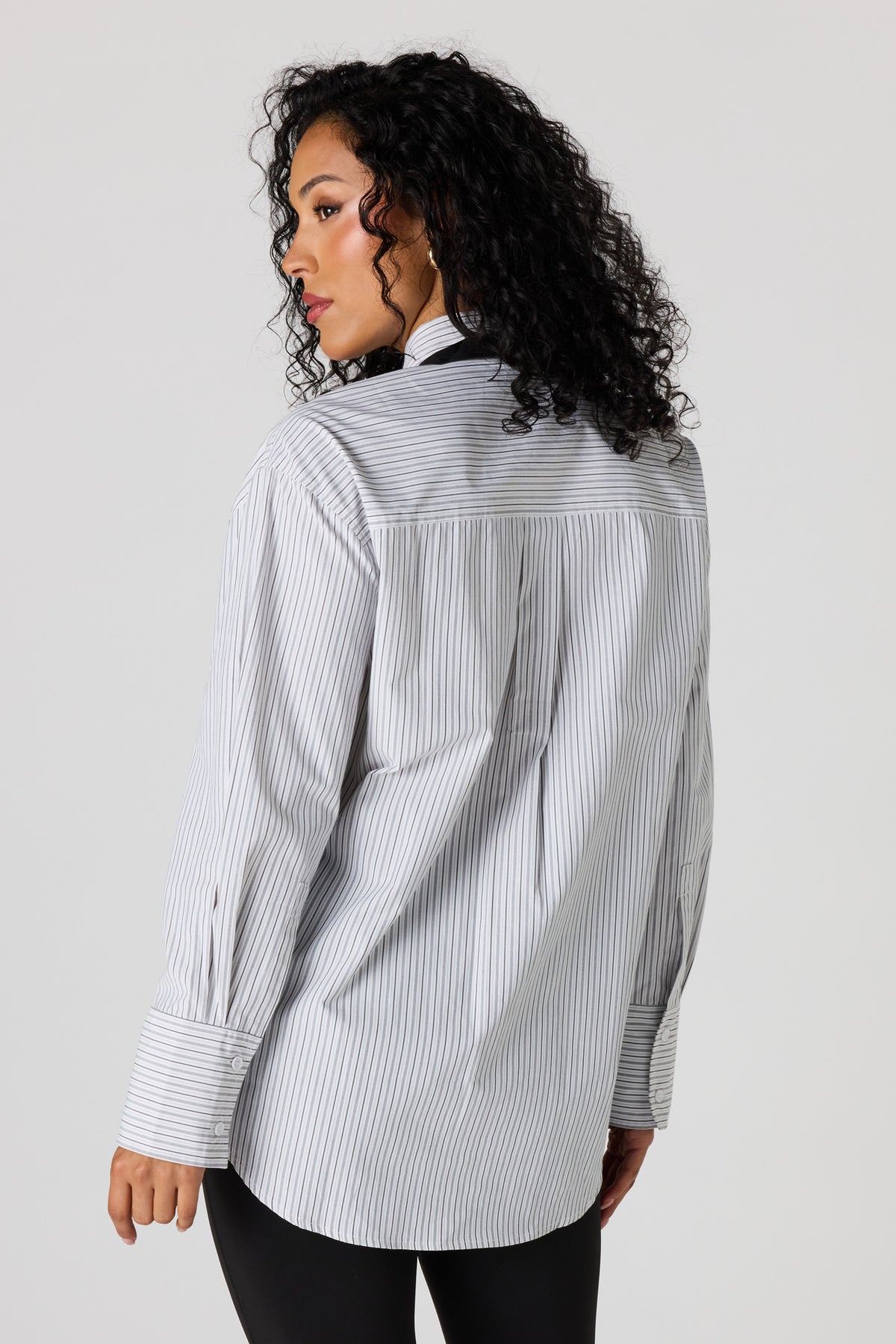 Alt View 2. Oversized Button-Up Top & Tie - Pinstripe