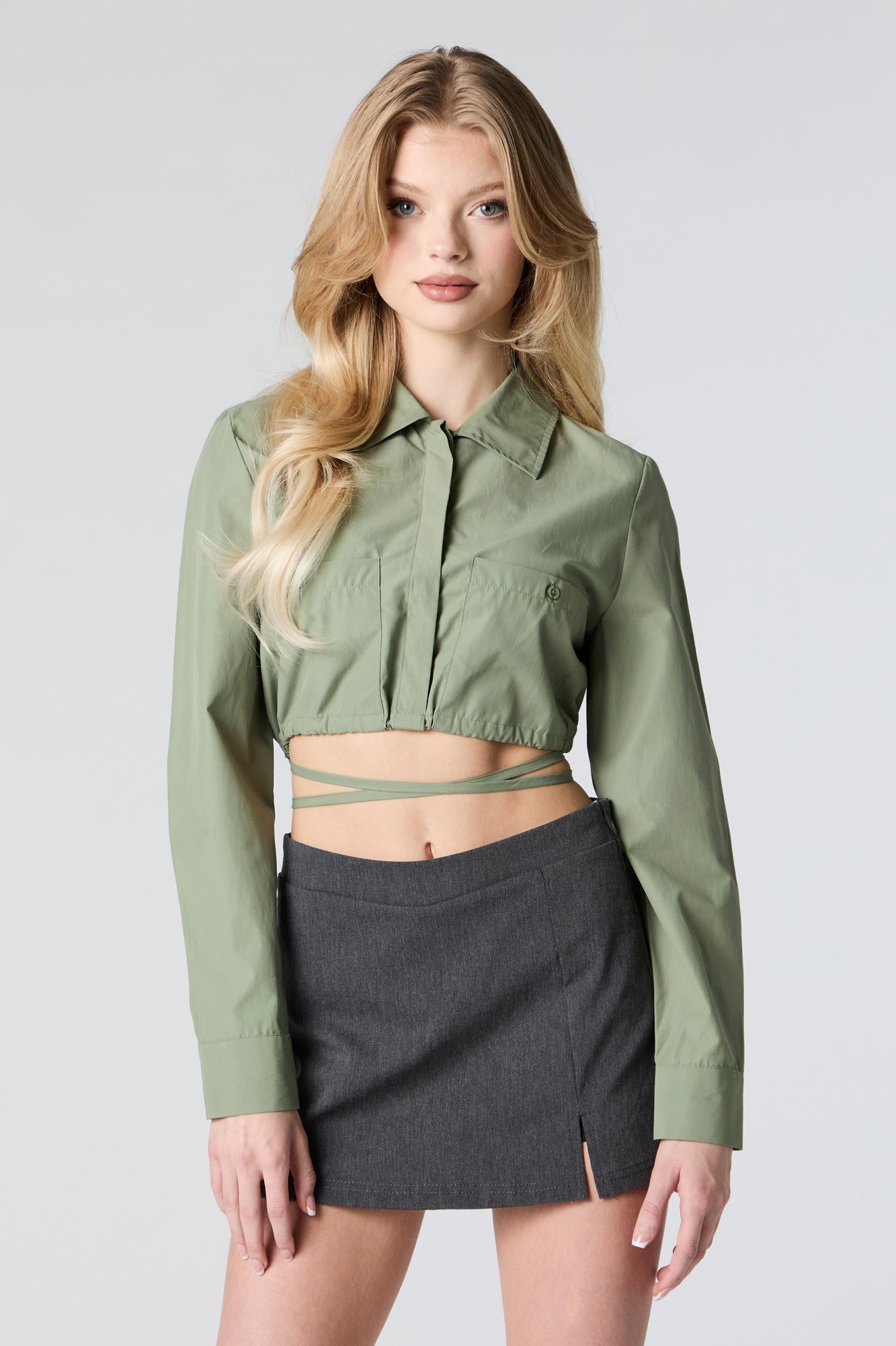 Strappy Cropped Button-Up Top