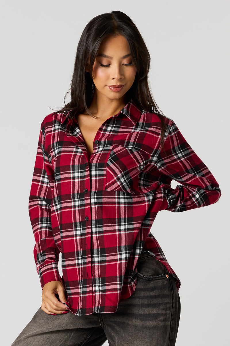 Haut boutonné en flanelle avec motif brodé