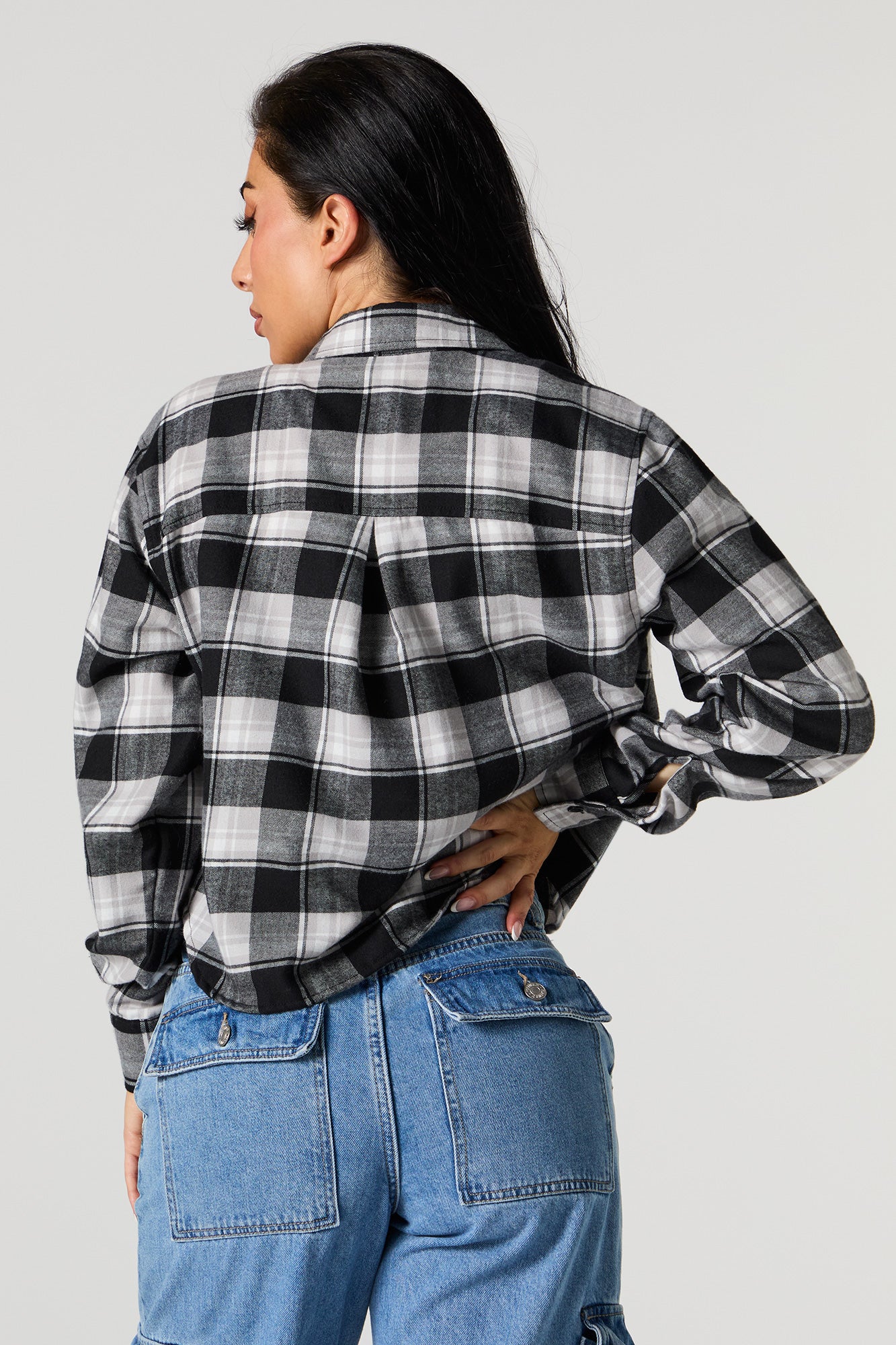 Plaid Cropped Button-Up Top