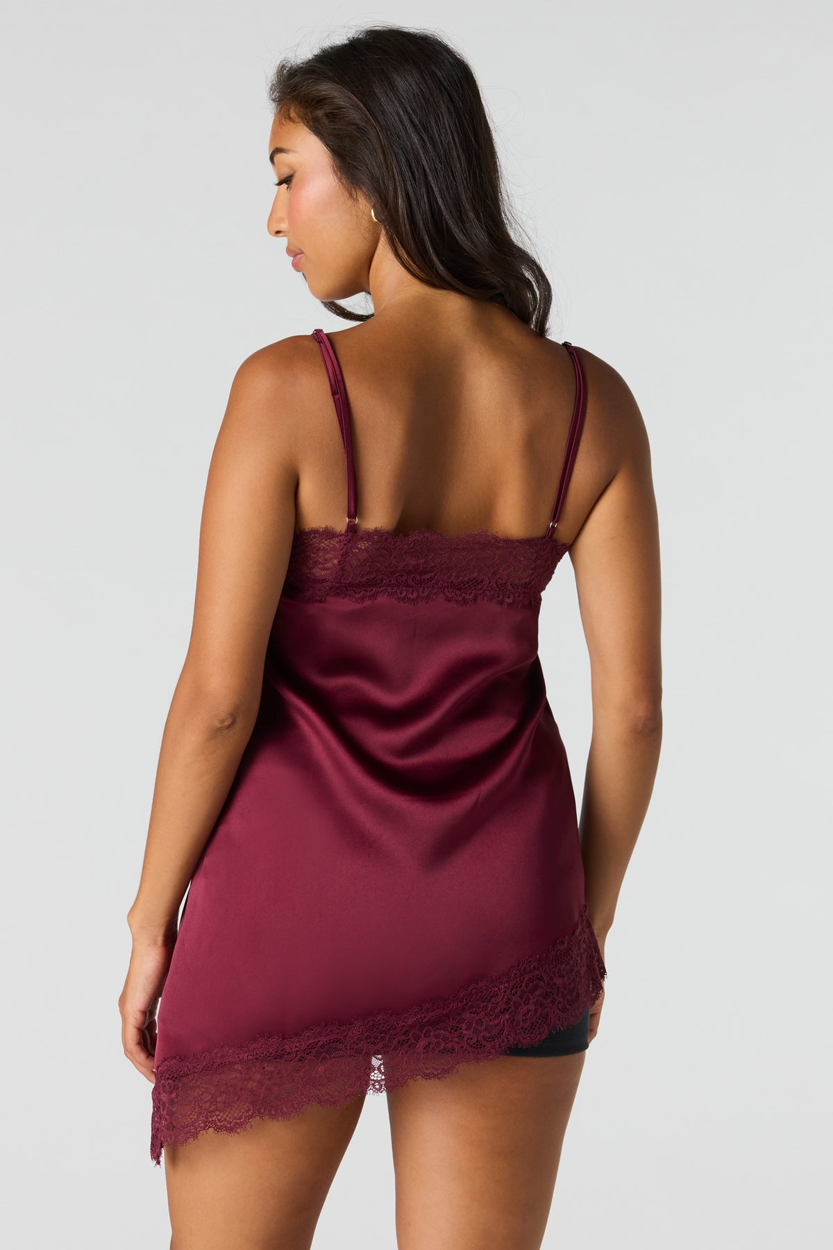 Alt View 2. Lace Satin Asymmetrical Cami - Burgundy