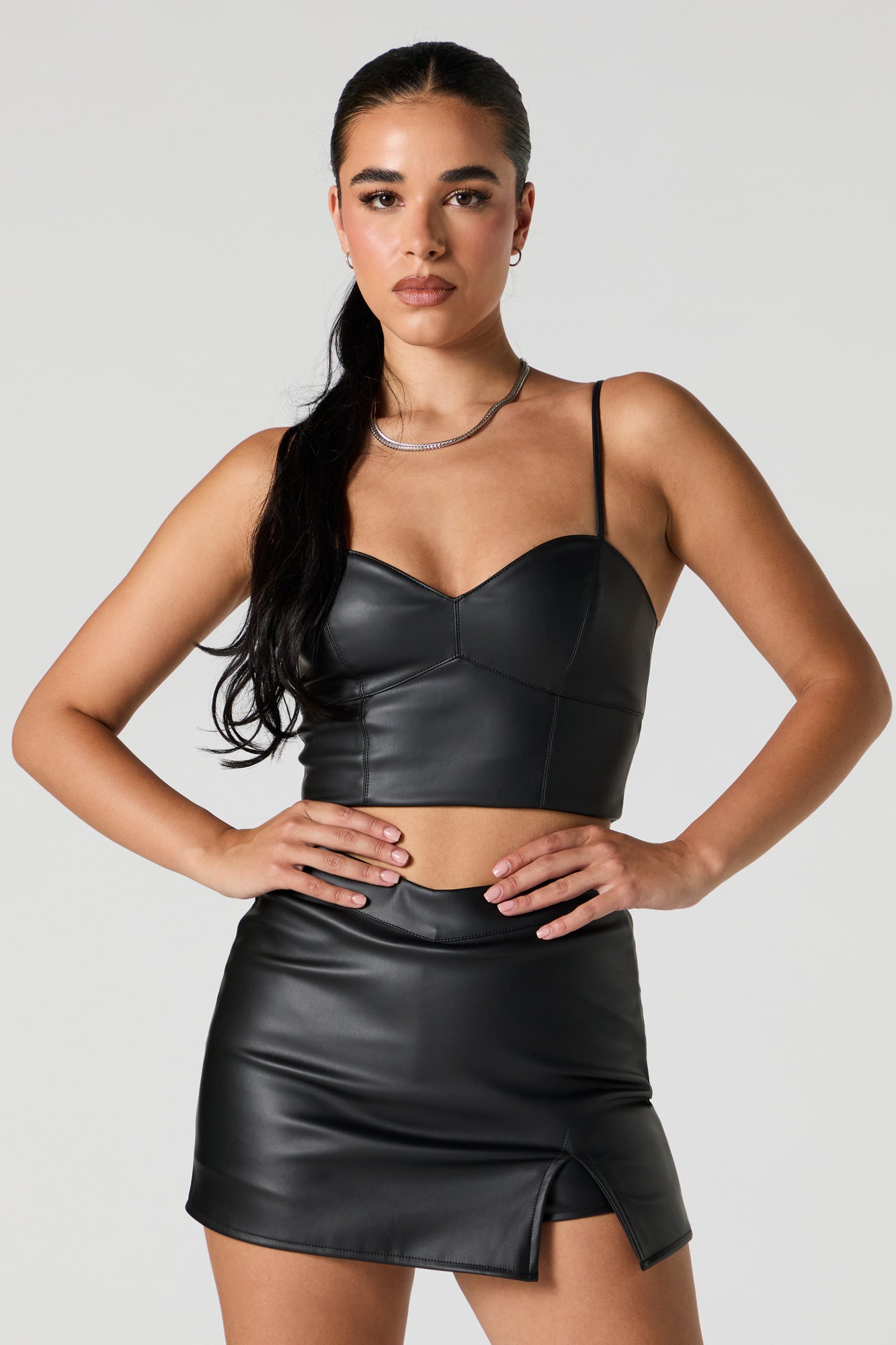 Faux Leather Sweetheart Bustier Tank