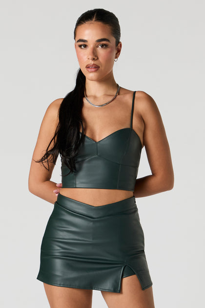 Faux Leather Sweetheart Bustier Tank