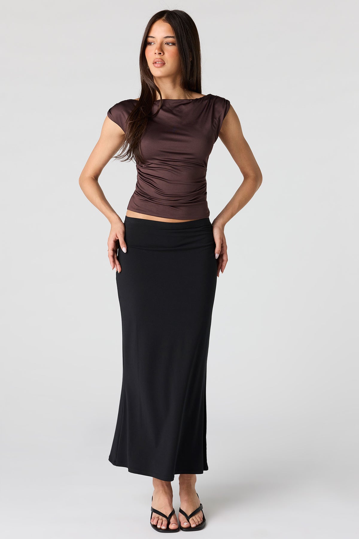 Alt View 3. Contour Boat Neck Top - Brown