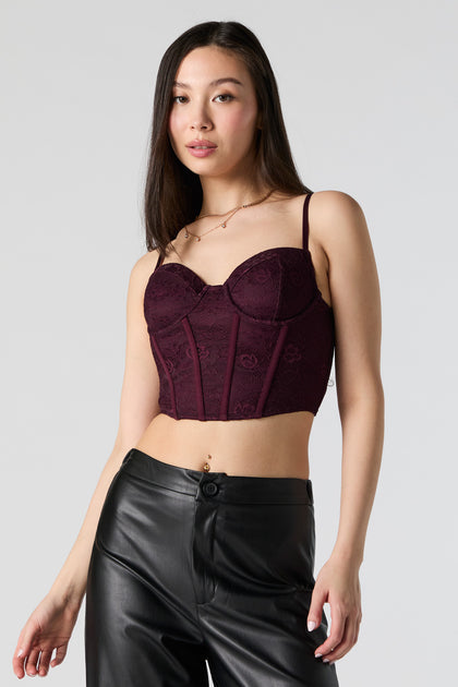 Haut corset court en dentelle fleurie