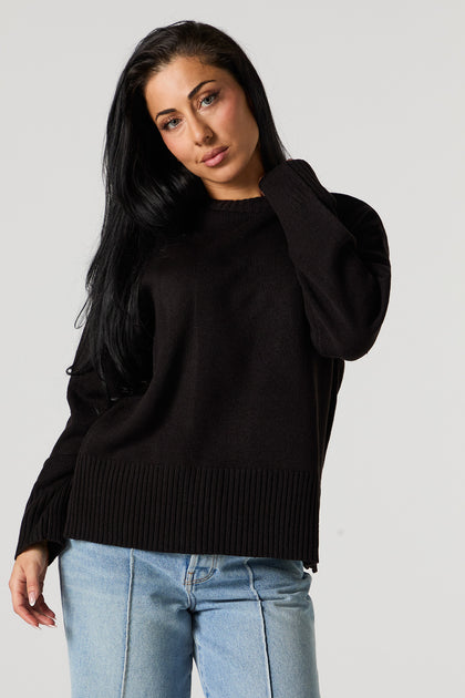 Crewneck Slit Hem Sweater