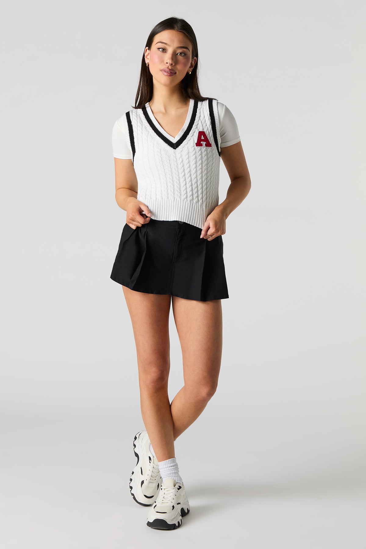 Alt View 4. Cable Knit Sweater Vest - White