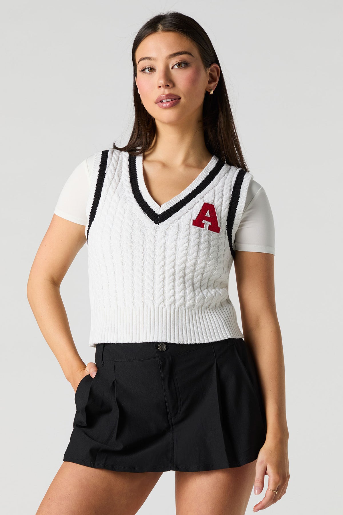 Alt View 2. Cable Knit Sweater Vest - White