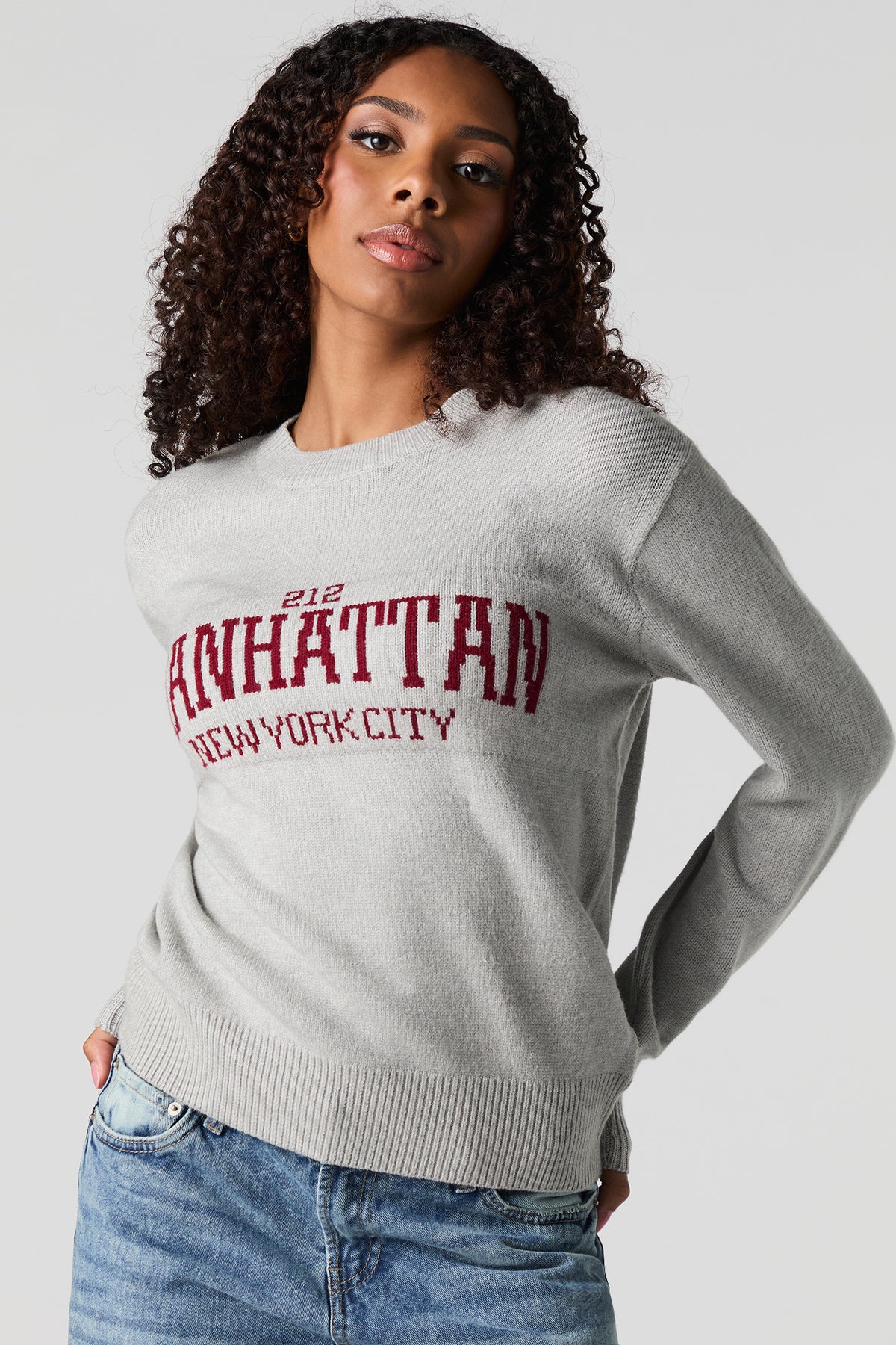 City Jacquard Knit Sweater - Heather Grey