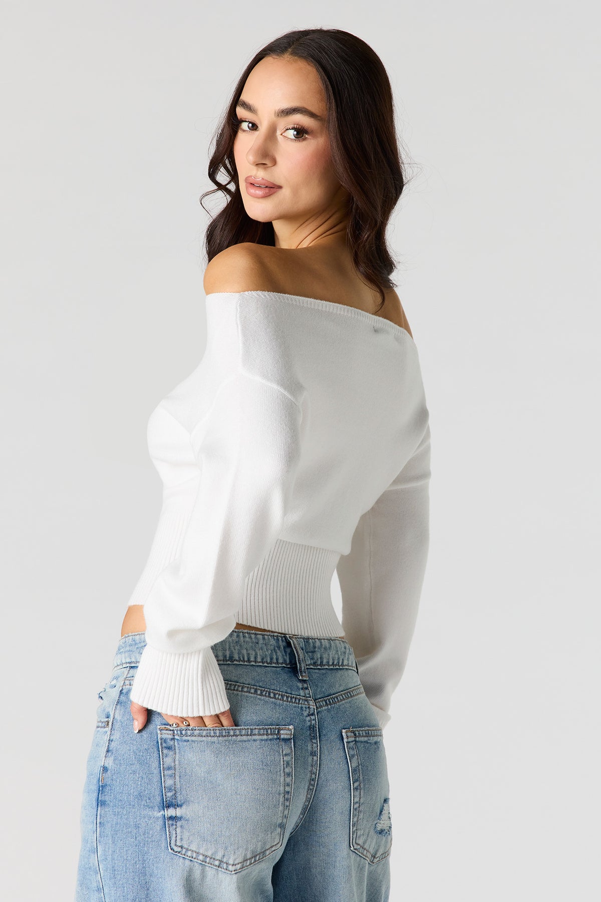 Alt View 2. Boat Neck Sweater - White