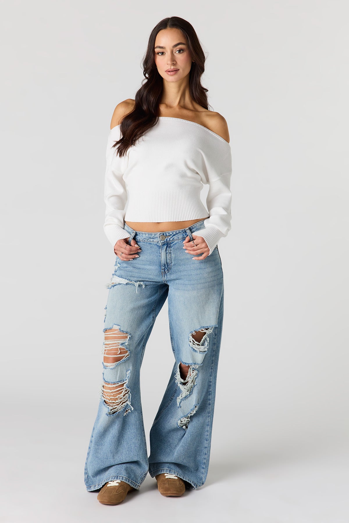 Alt View 3. Boat Neck Sweater - White