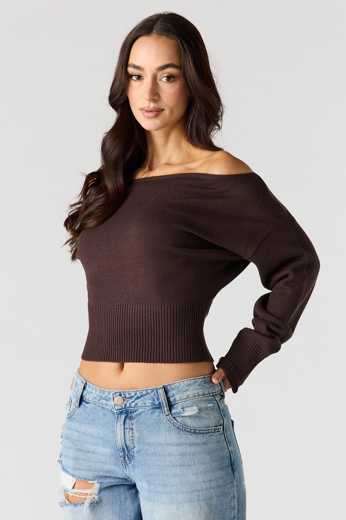 Boat Neck Sweater - Dark Brown