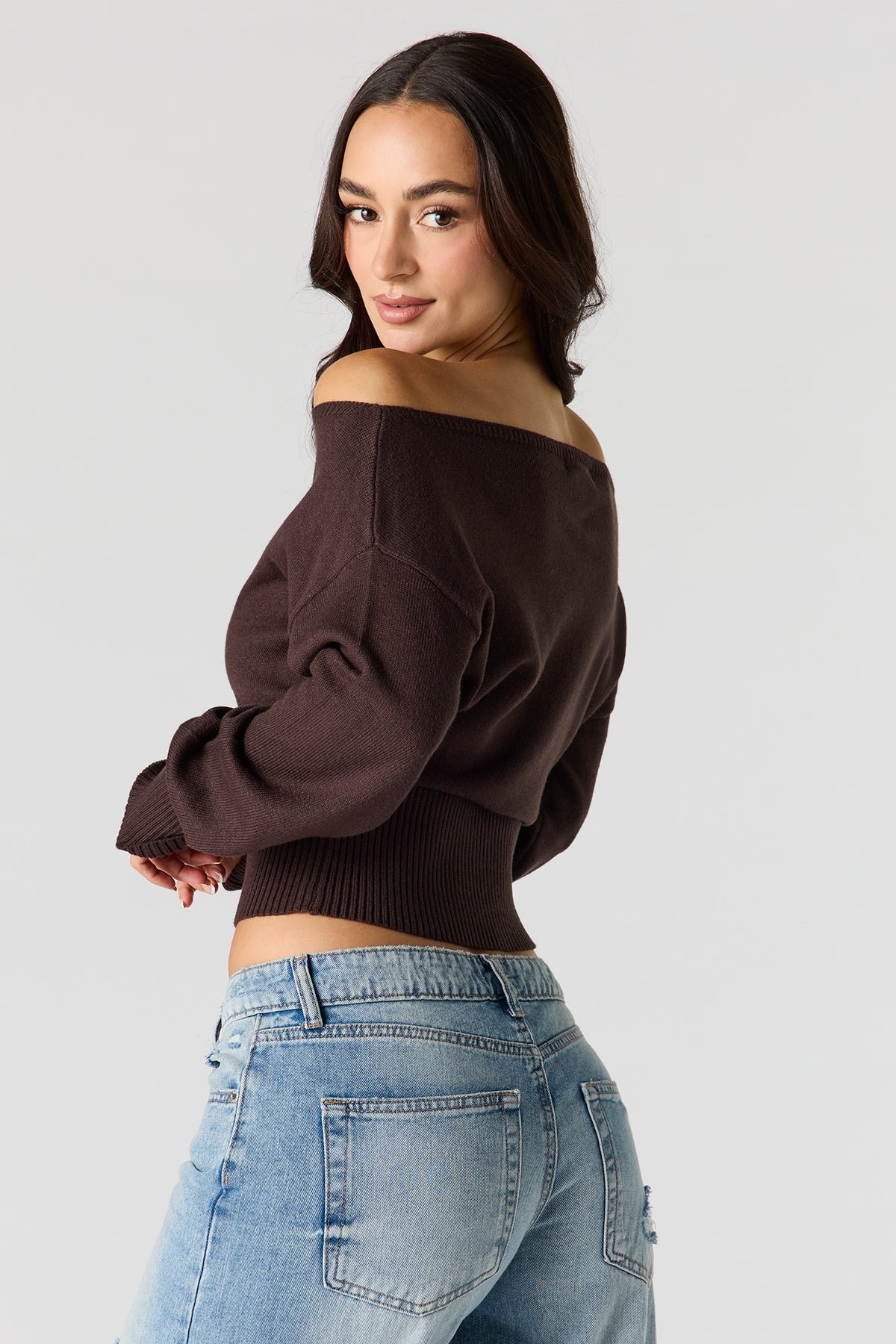 Alt View 2. Boat Neck Sweater - Dark Brown