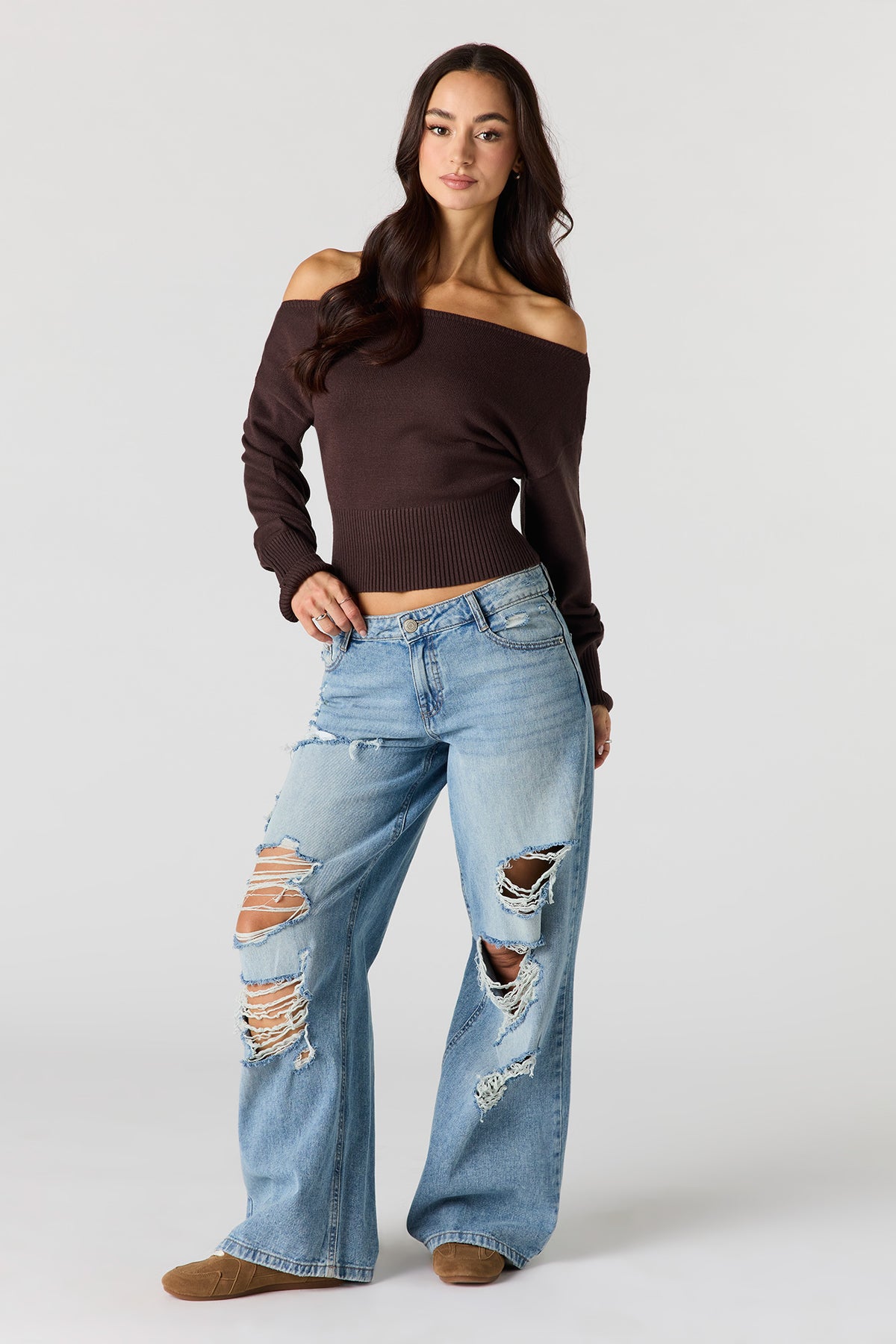 Alt View 3. Boat Neck Sweater - Dark Brown