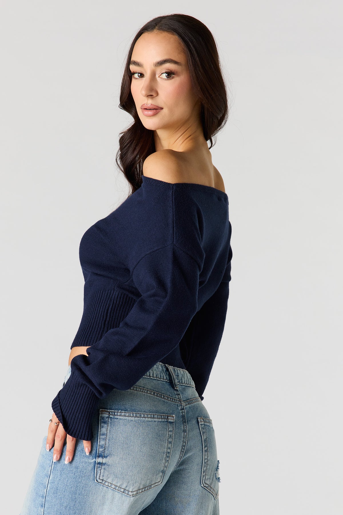 Alt View 2. Boat Neck Sweater - Navy