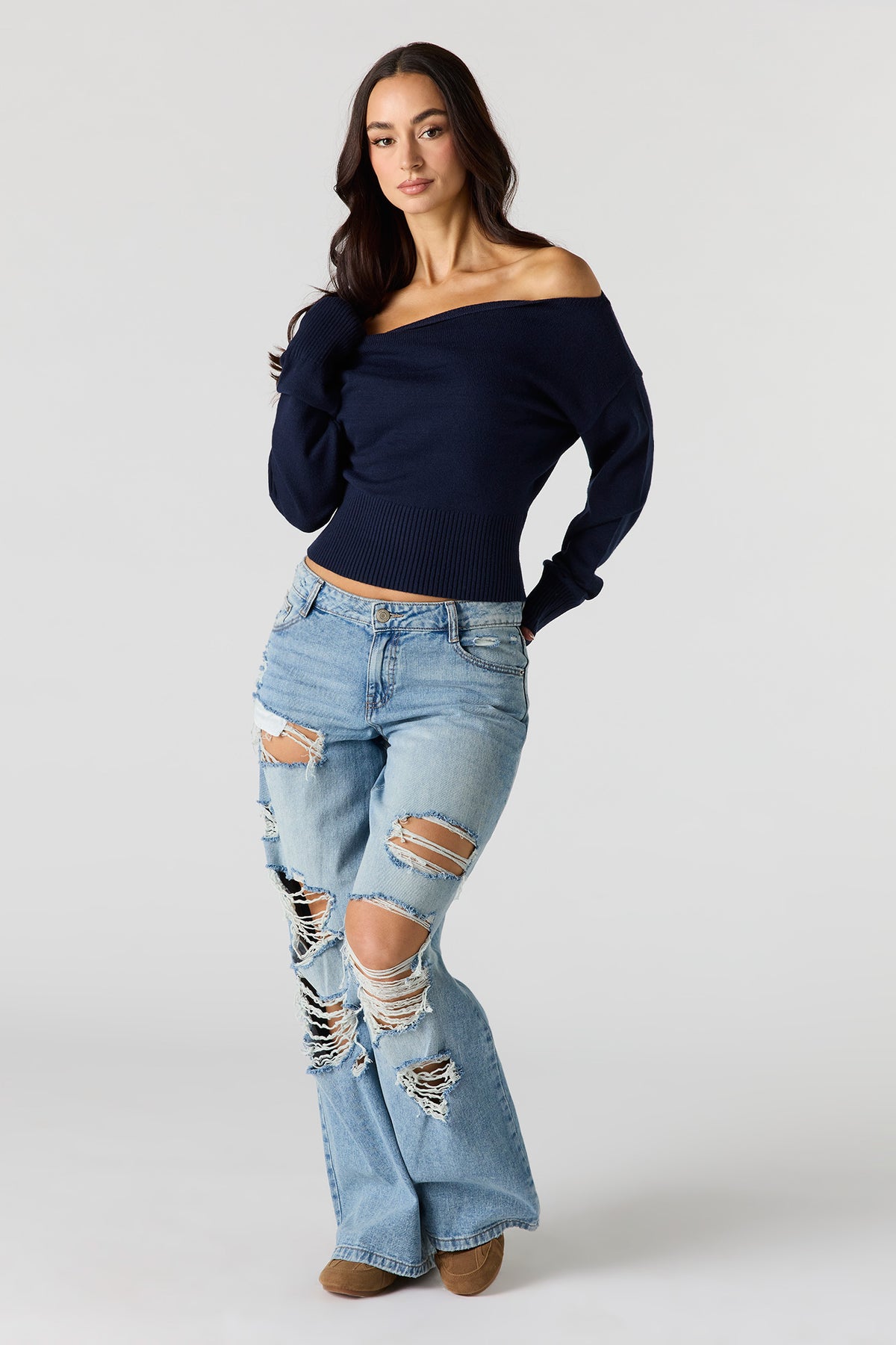 Alt View 3. Boat Neck Sweater - Navy