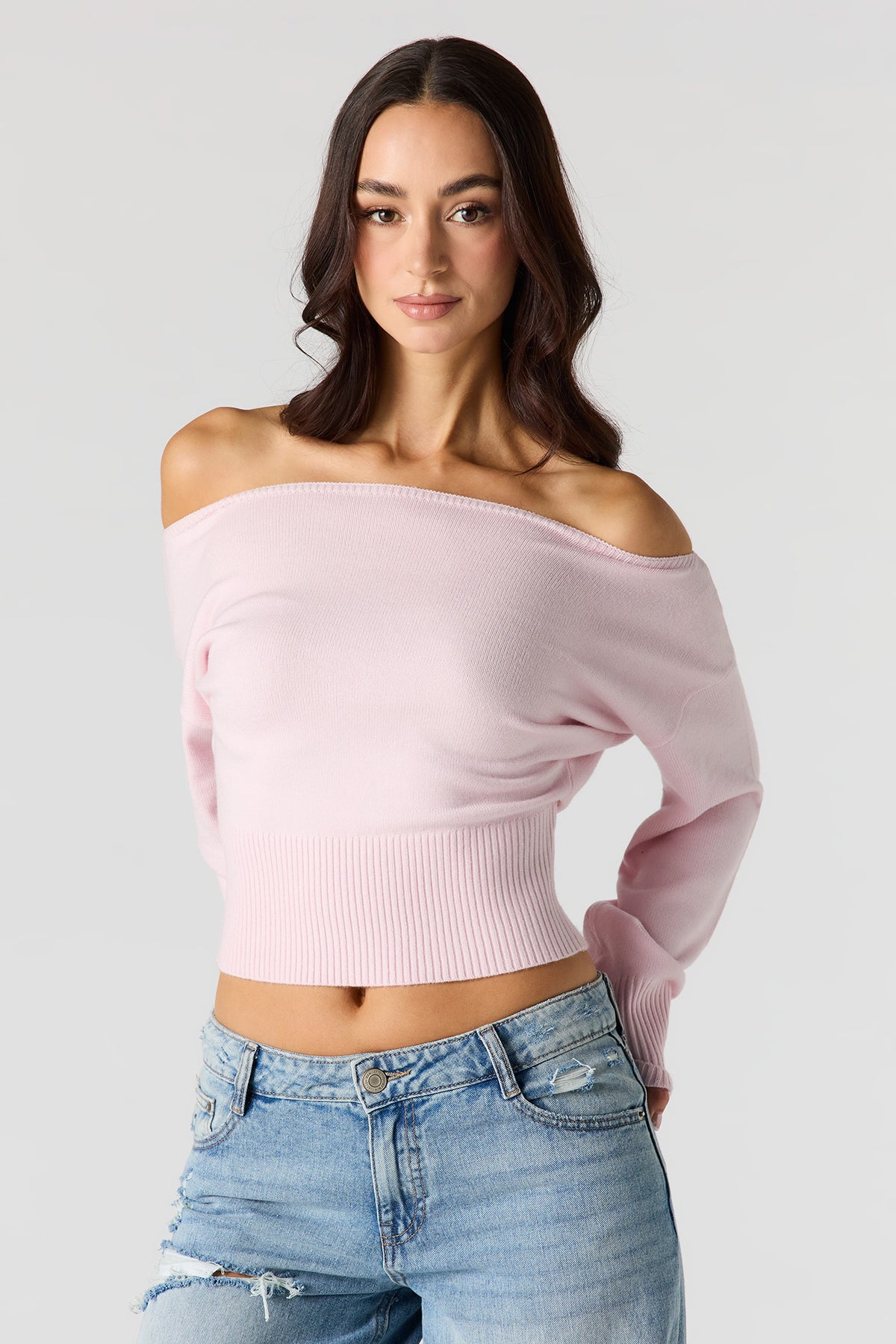 Boat Neck Sweater - Light Pink