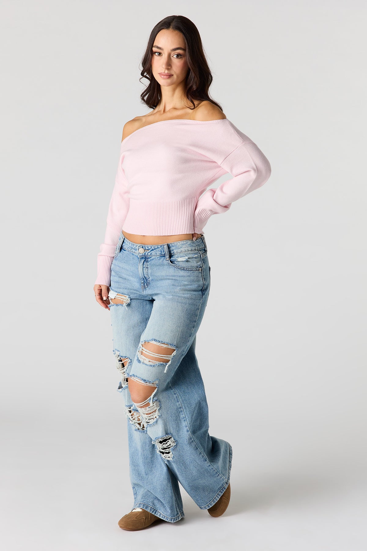Alt View 3. Boat Neck Sweater - Light Pink