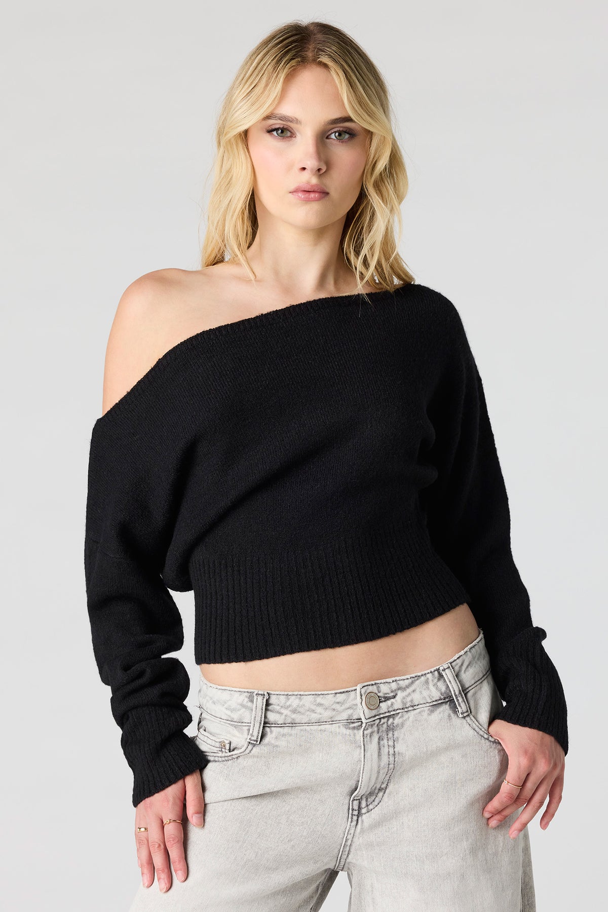 Mossy Knit Boatneck Sweater - Black