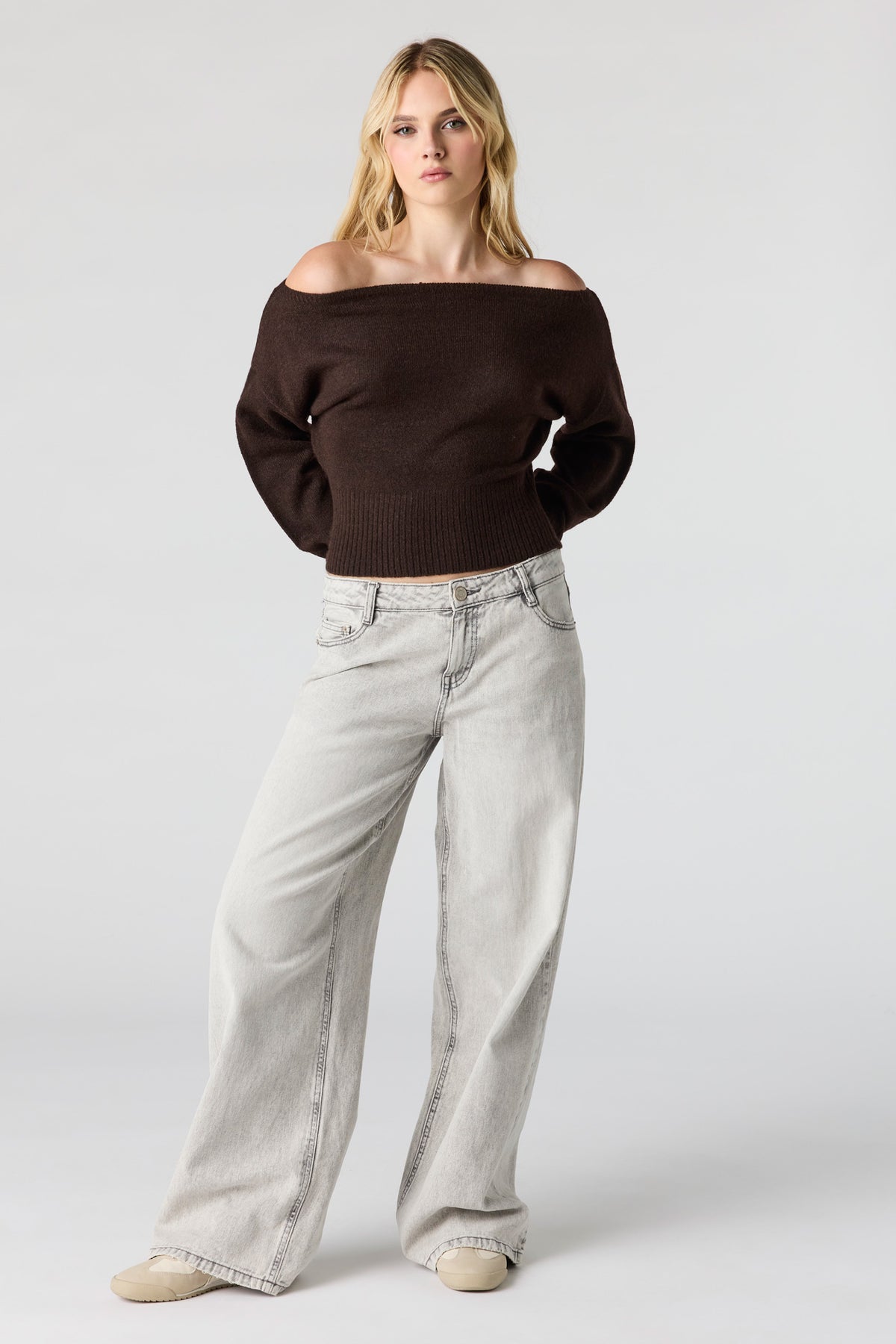 Alt View 3. Mossy Knit Boatneck Sweater - Brown