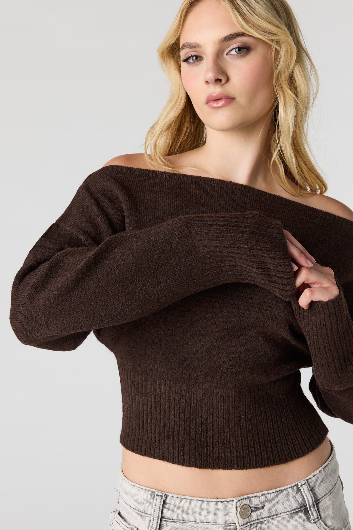 Alt View 4. Mossy Knit Boatneck Sweater - Brown