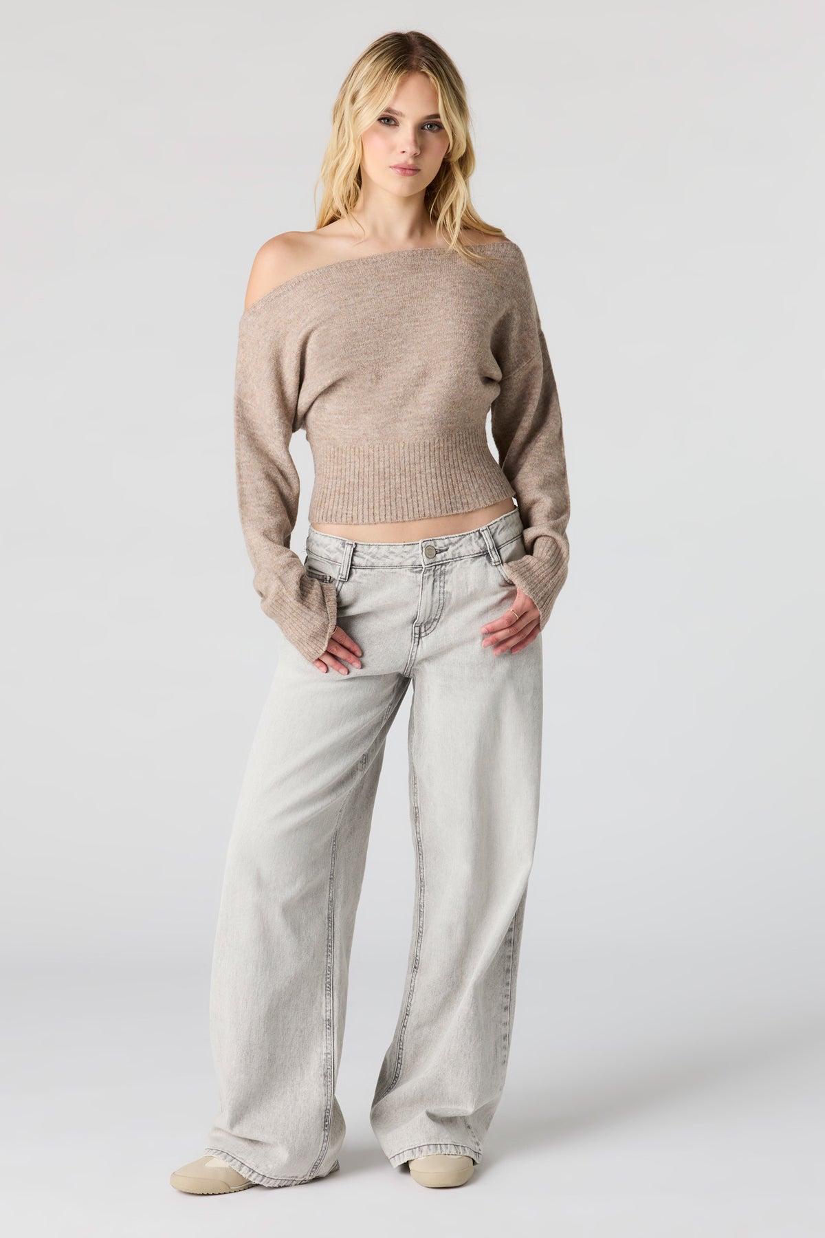 Alt View 3. Mossy Knit Boatneck Sweater - Tan