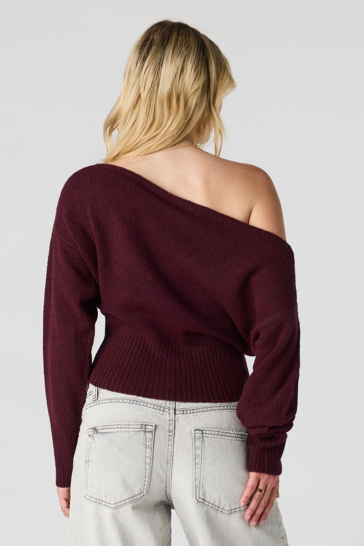 Alt View 2. Mossy Knit Boatneck Sweater - Burgundy