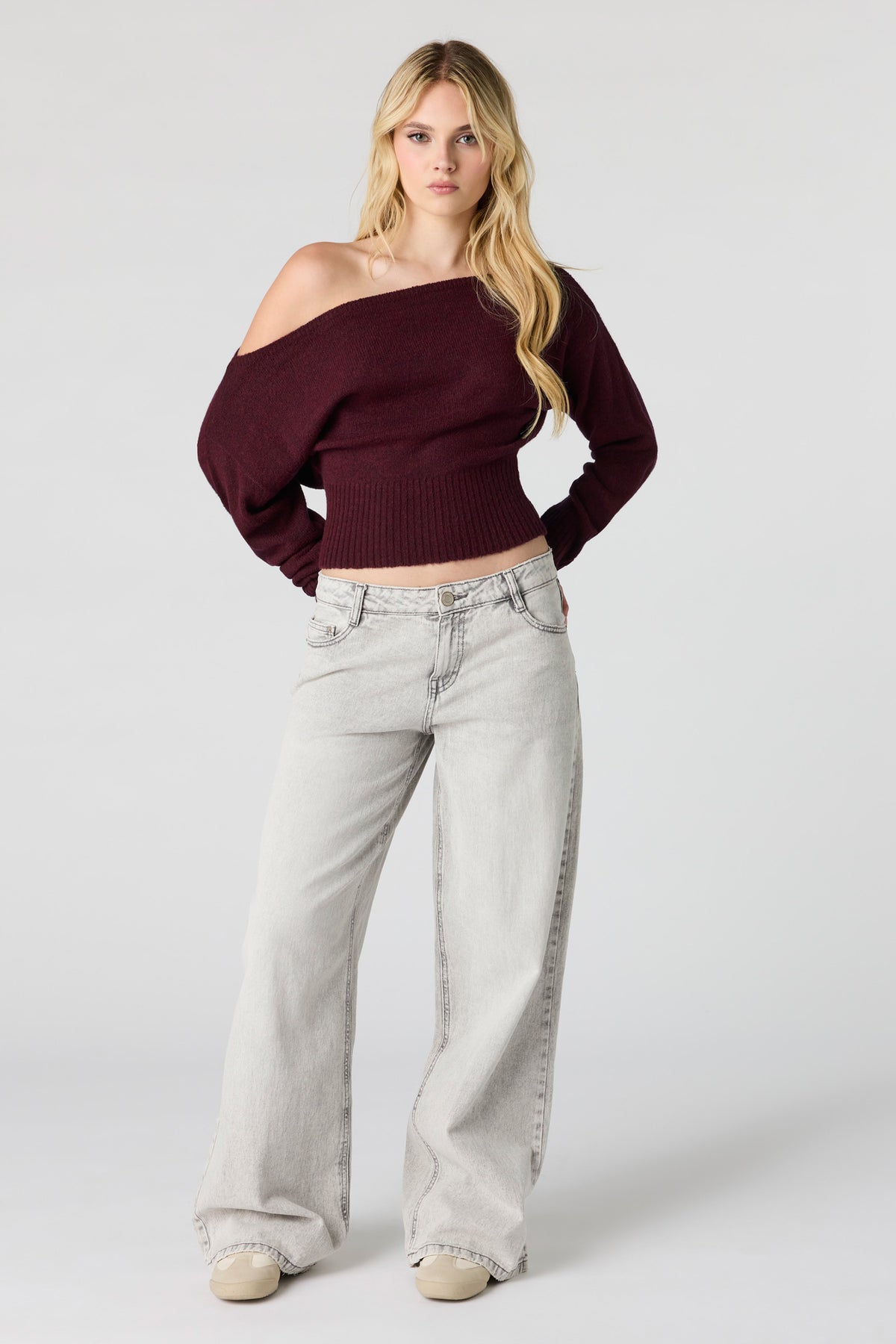 Alt View 3. Mossy Knit Boatneck Sweater - Burgundy
