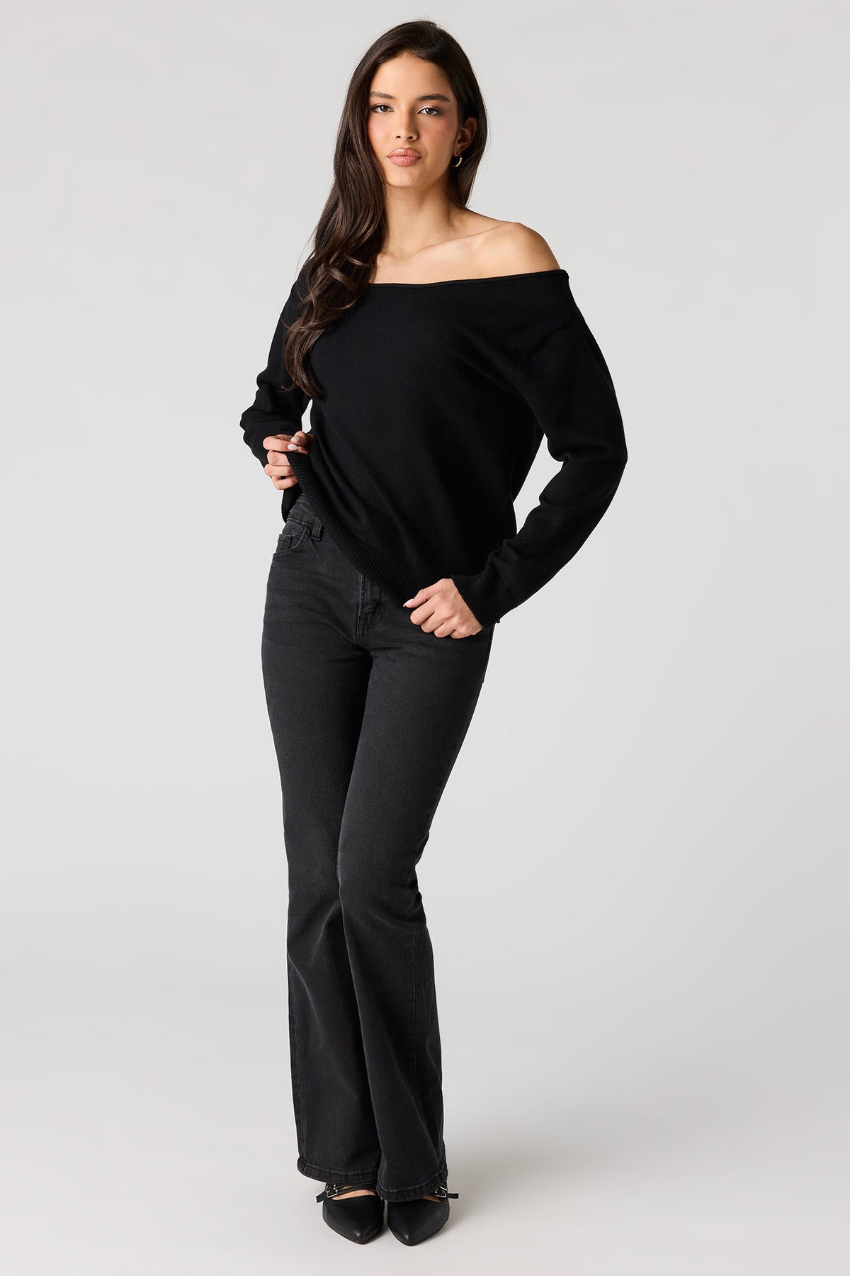 Alt View 3. Off Shoulder Sweater - Black