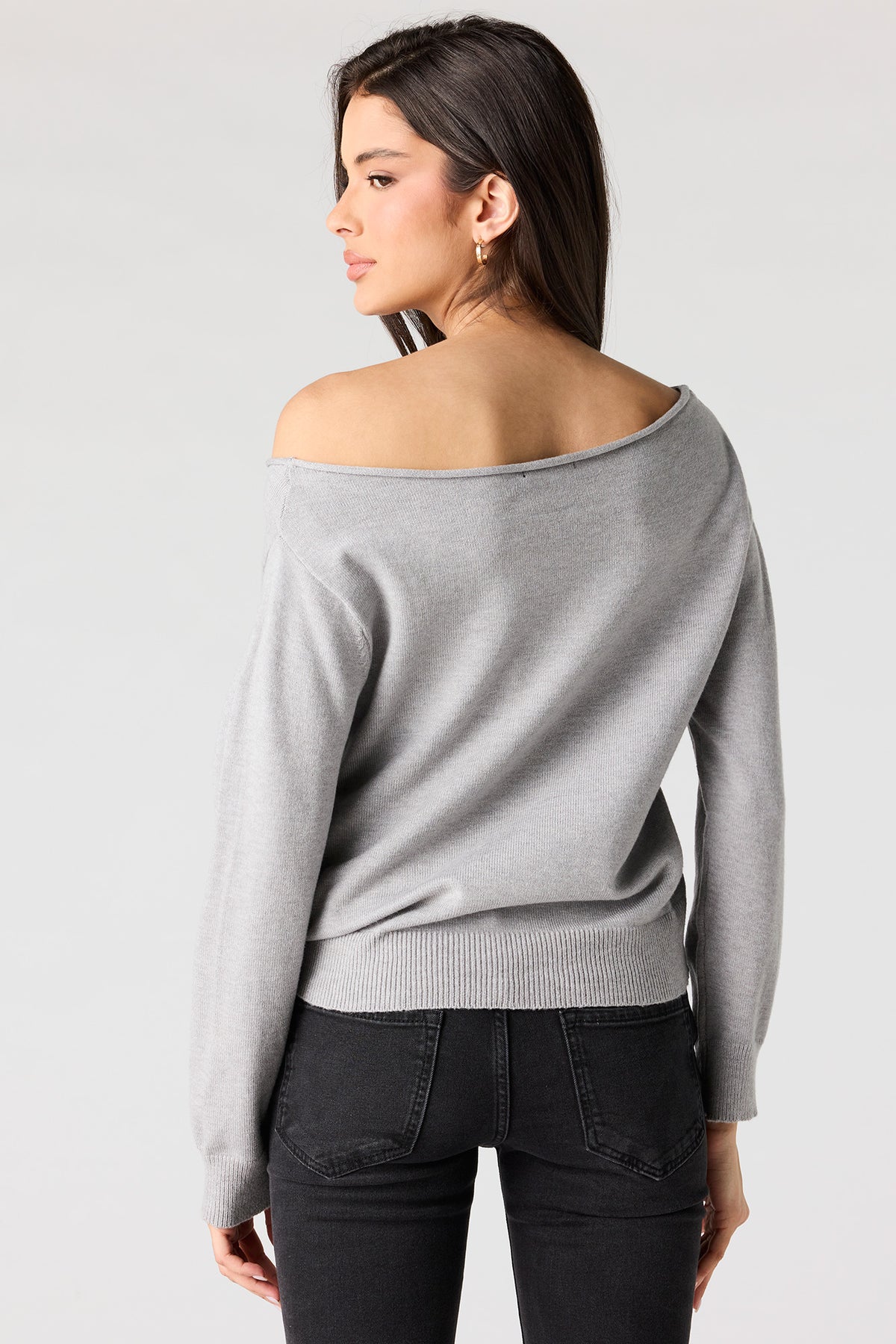 Alt View 2. Off Shoulder Sweater - Heather Grey