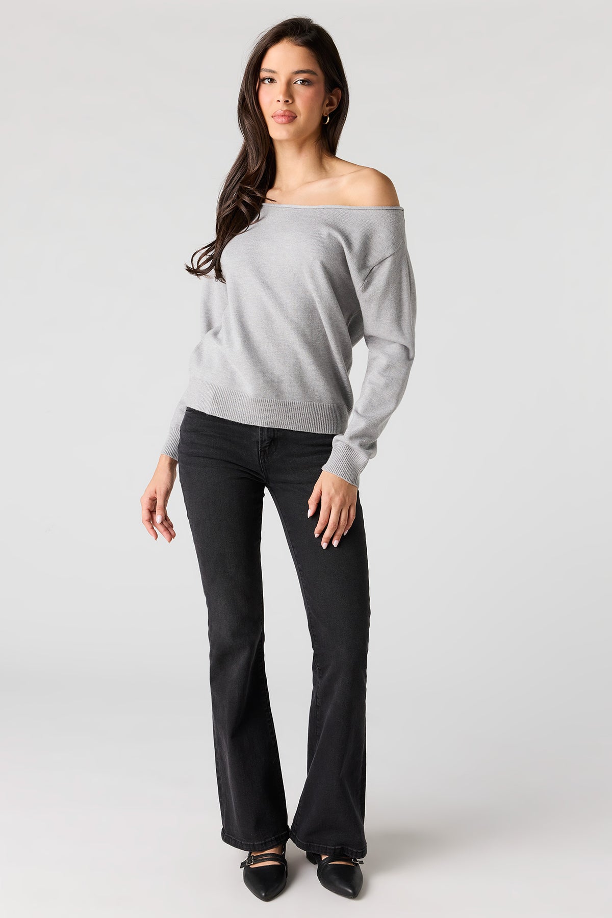 Alt View 3. Off Shoulder Sweater - Heather Grey