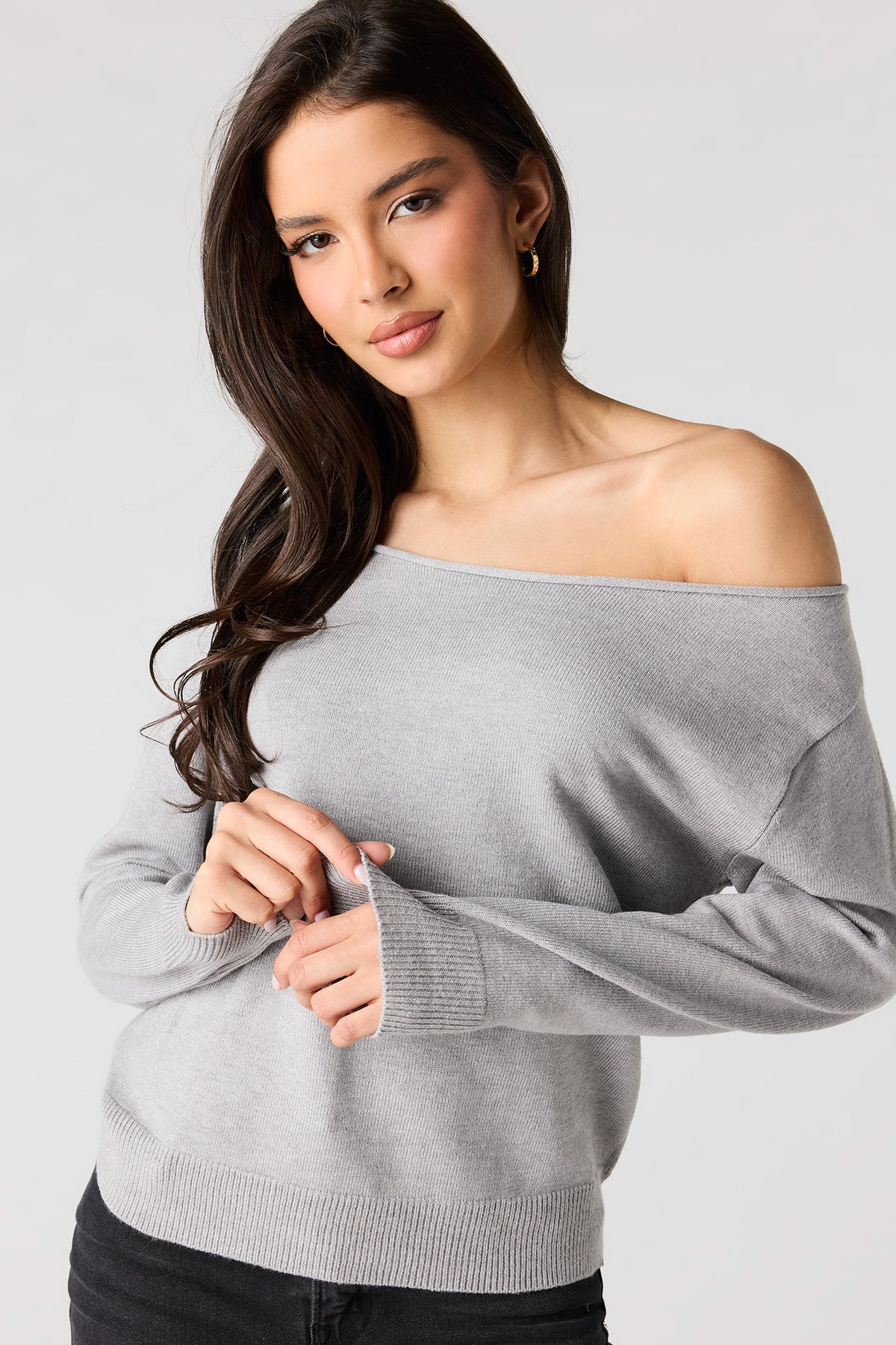 Off Shoulder Sweater - Heather Grey