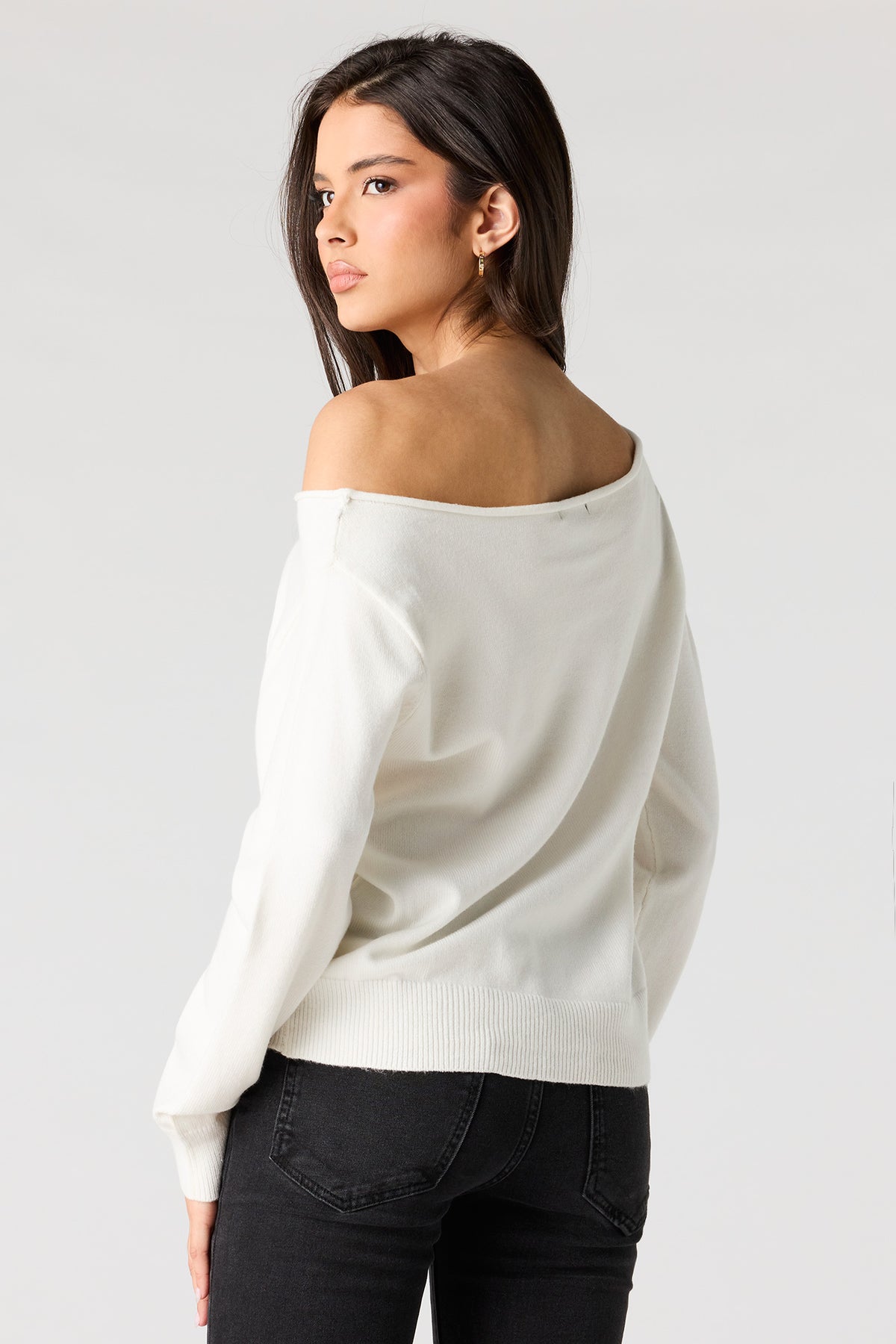 Alt View 2. Off Shoulder Sweater - Cream