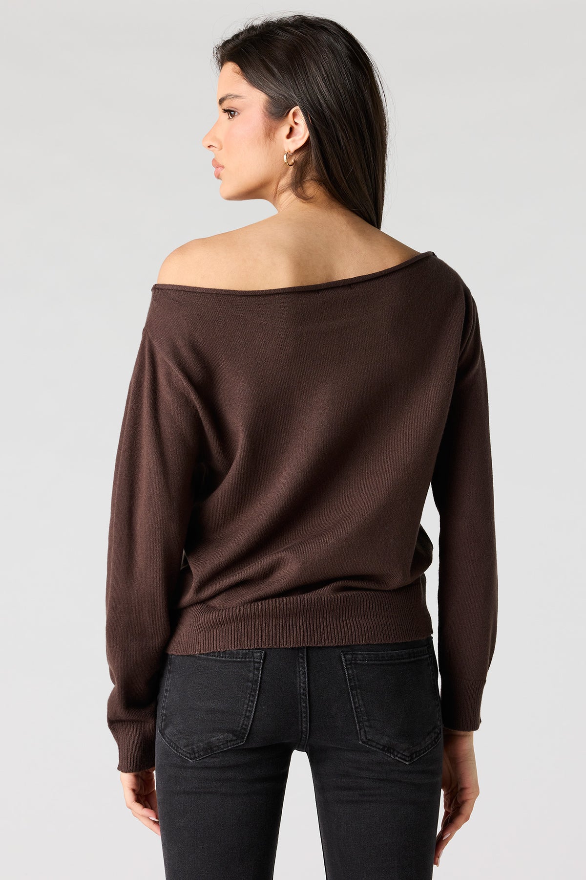 Alt View 2. Off Shoulder Sweater - Brown