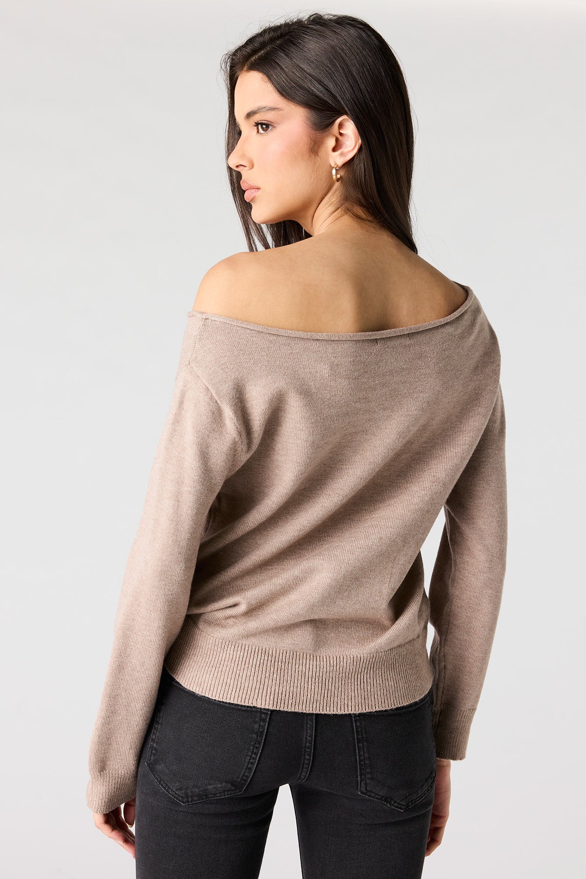 Alt View 2. Off Shoulder Sweater - Tan