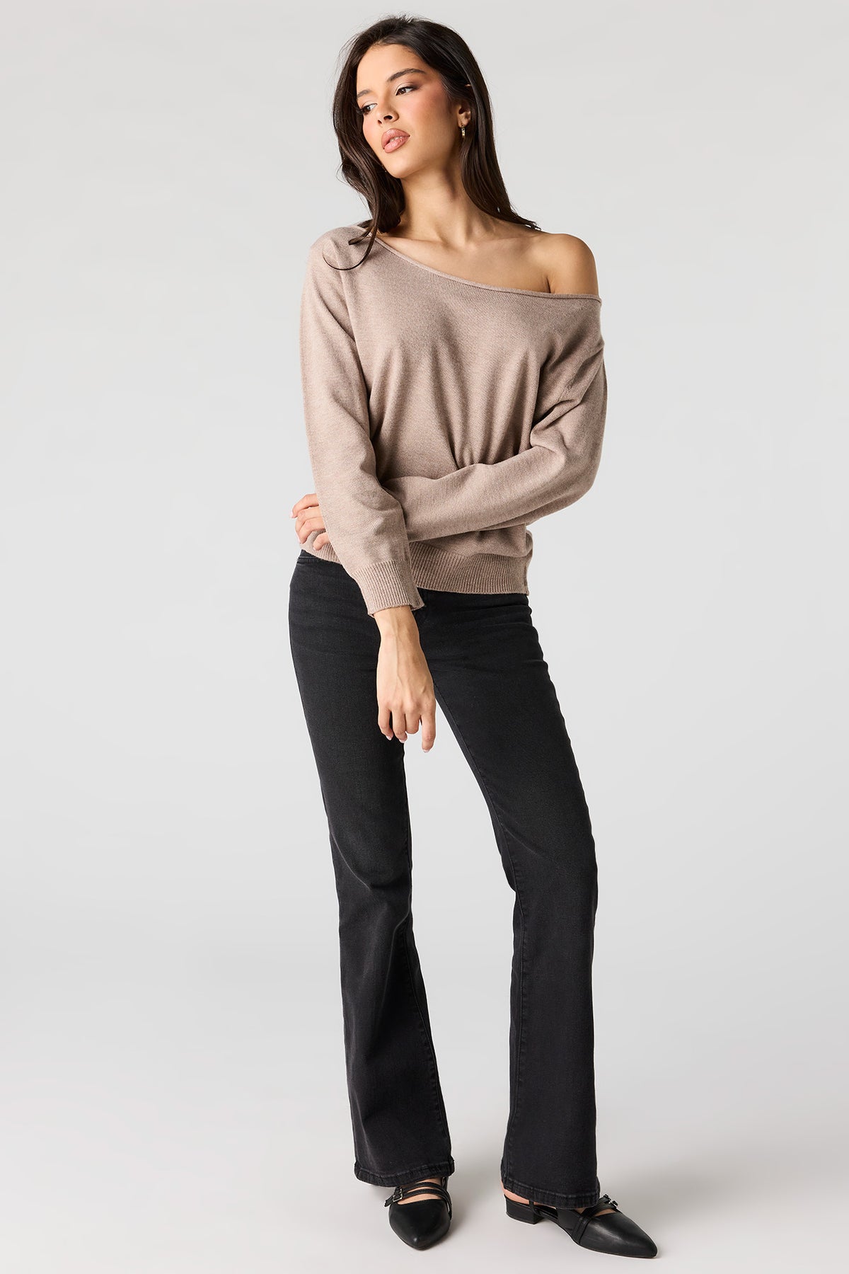 Alt View 3. Off Shoulder Sweater - Tan