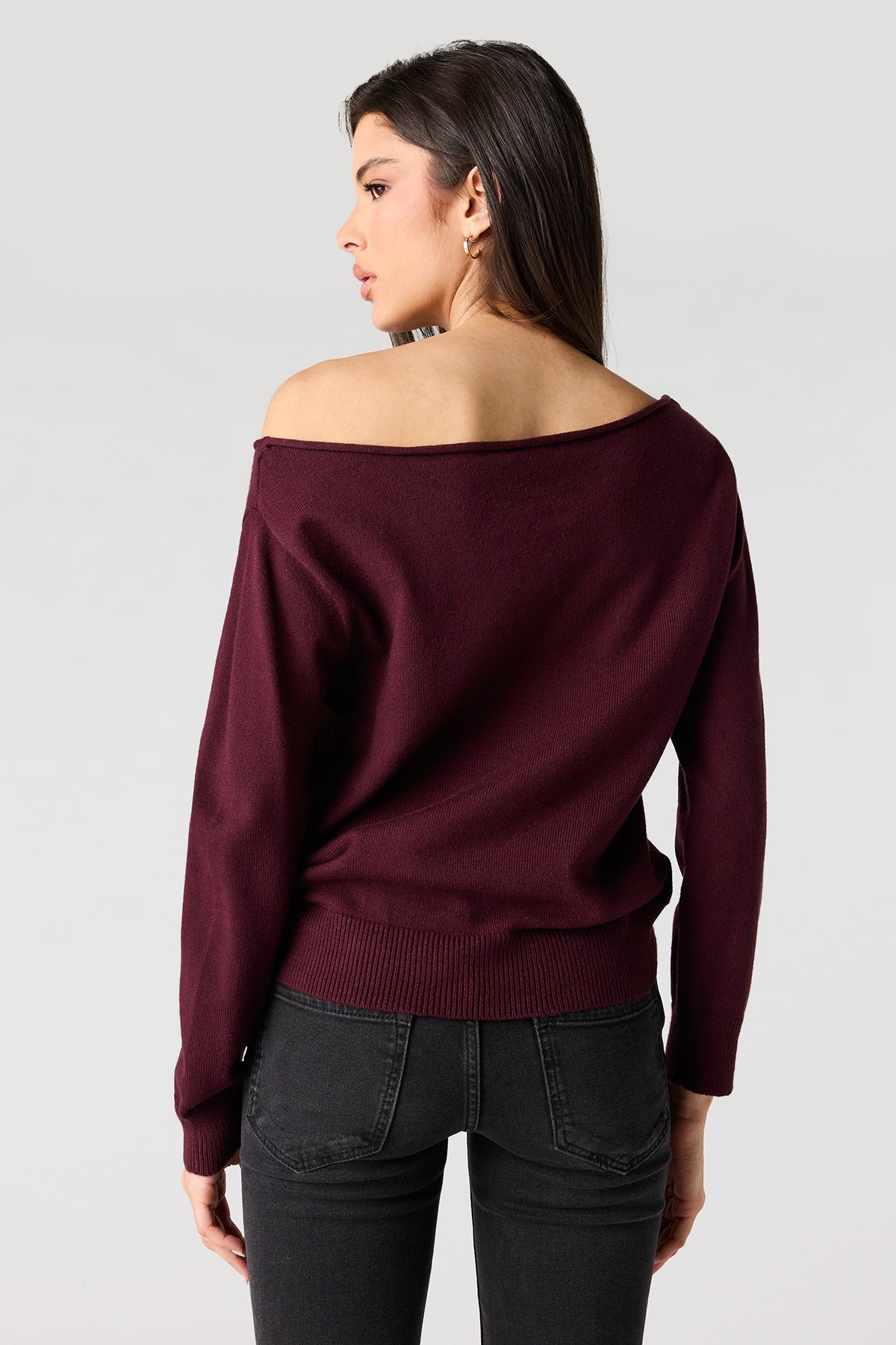 Alt View 2. Off Shoulder Sweater - Burgundy