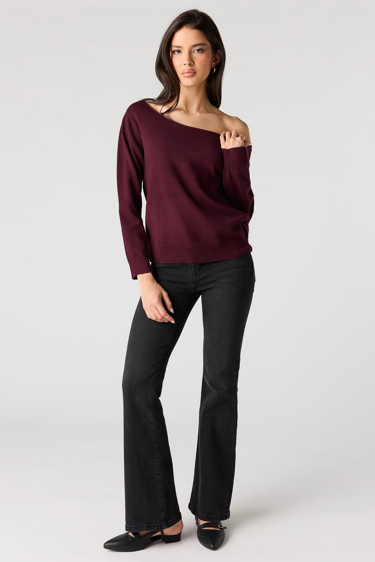 Alt View 3. Off Shoulder Sweater - Burgundy