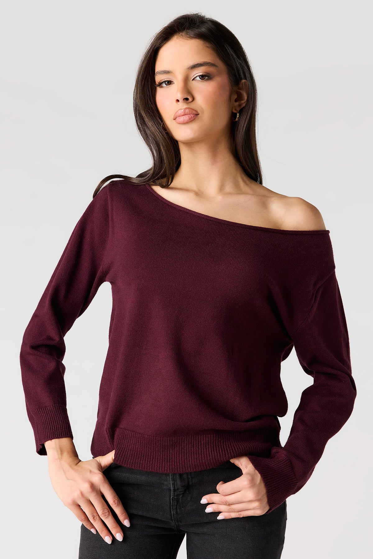 Off Shoulder Sweater - Burgundy