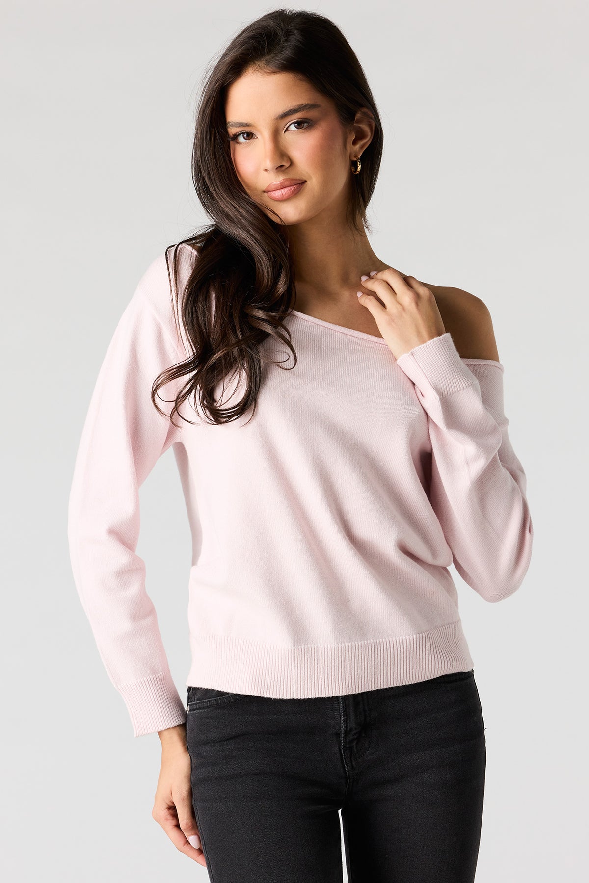 Off Shoulder Sweater - Light Pink