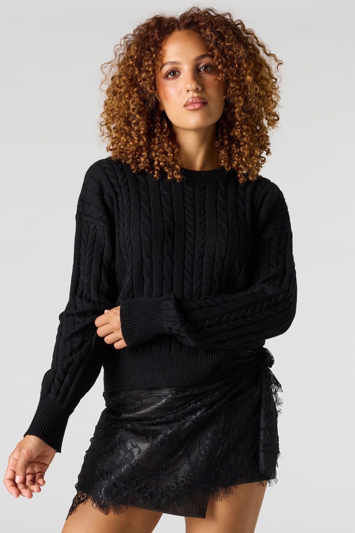 Cable Knit Sweater - Black