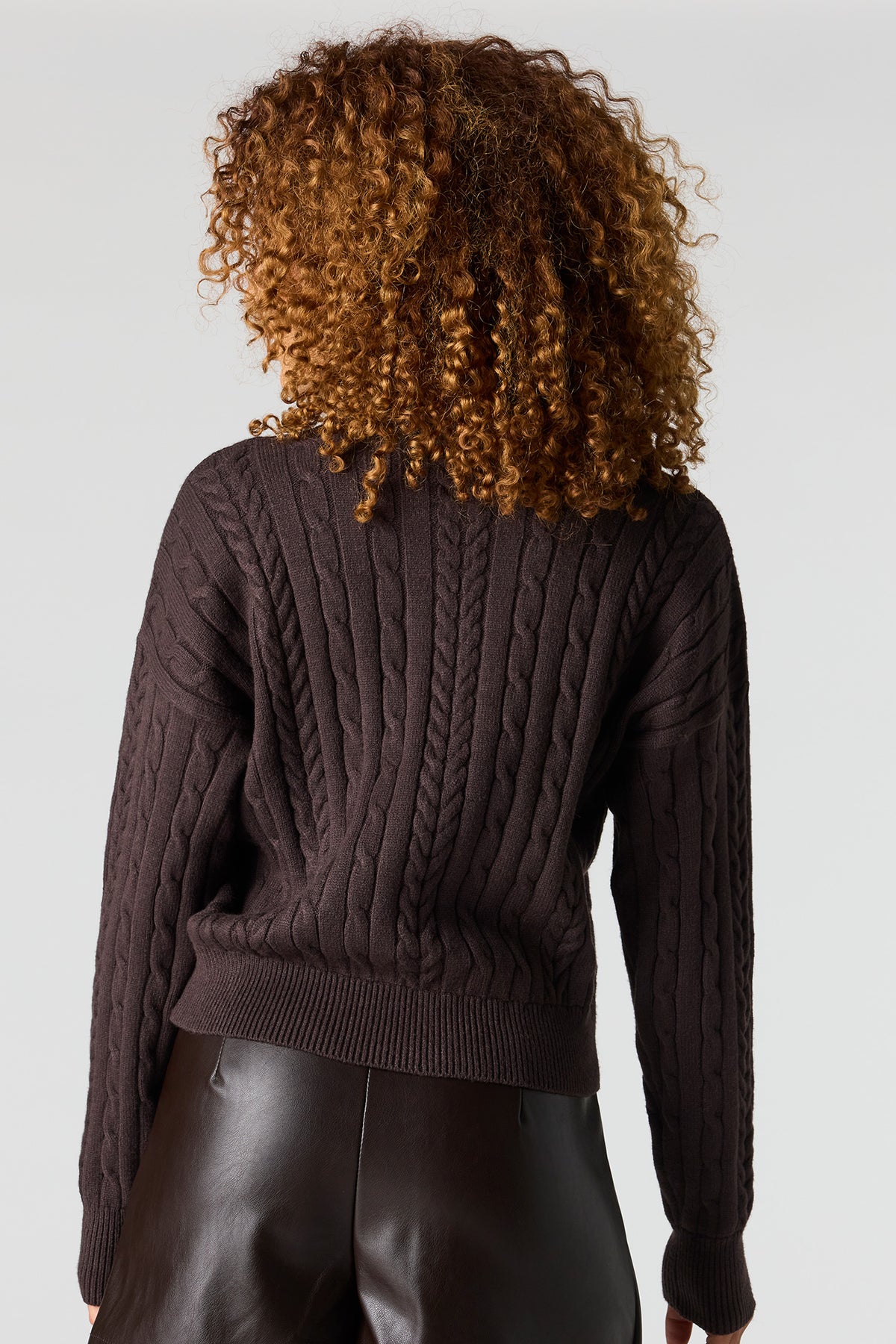Alt View 2. Cable Knit Sweater - Dark Brown